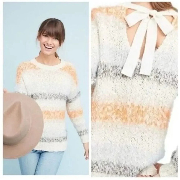 Anthropologie Meadow Rue Petite Kennedy Stripe Eyelash Knit Pullover Sweater SP - Picture 1 of 4